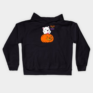 White Cat Pumpkin Trick or Treat Kids Hoodie